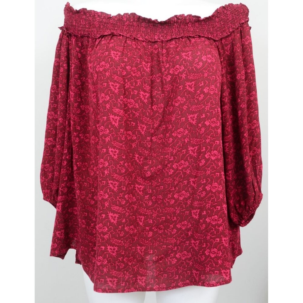 Lane Bryant Top Womens PLUS Size 22/24 Burgundy Off-The-Shoulder Floral Boho NWT